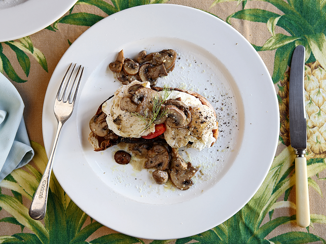 Delicious eggs and mushrooms on toast, an Elephant House signature dish.